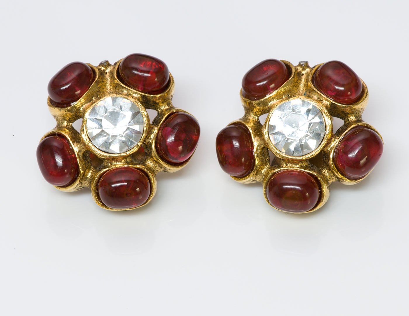 Maison Gripoix Gold Tone Red Glass Earrings