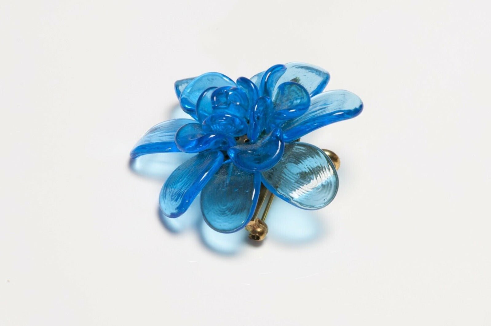 Maison Gripoix Paris Blue Poured Glass Camellia Flower Pendant Brooch
