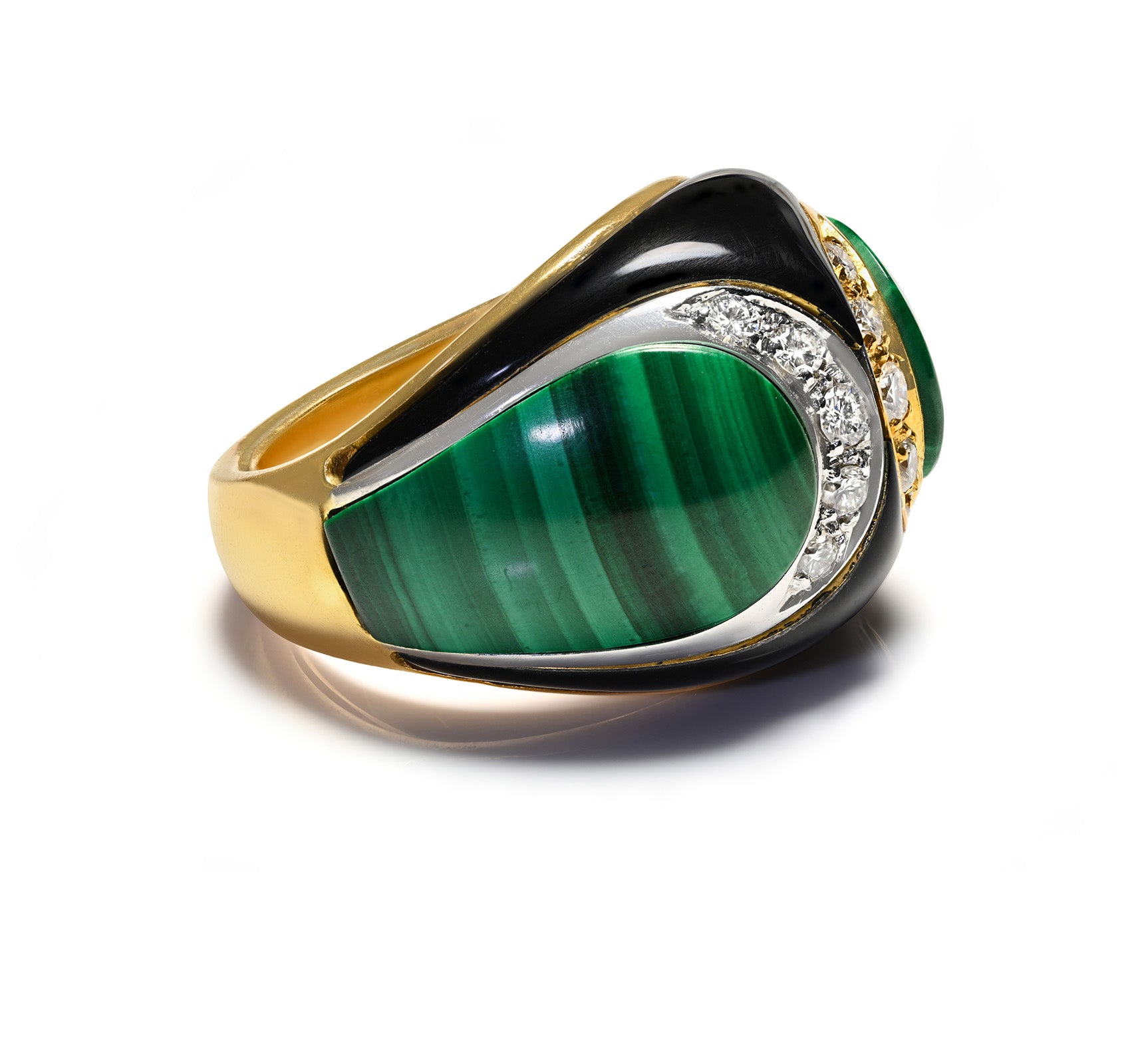 Diamond Malachite Enamel Ring Two Tone 18K