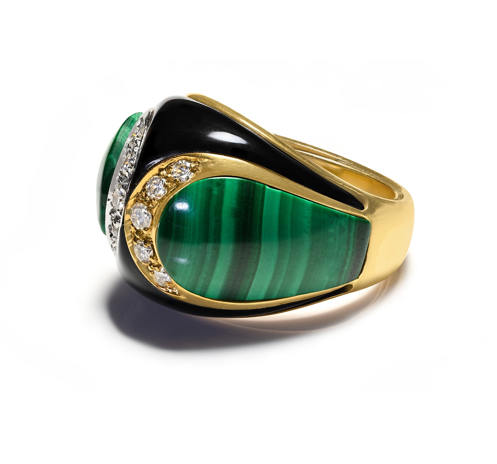 Diamond Malachite Enamel Ring Gold