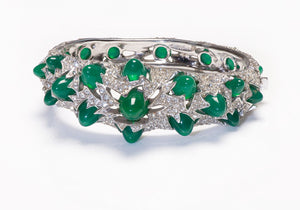 Marcel Boucher 1960’s Rhodium Plated Green Cabochon Glass Crystal Bracelet