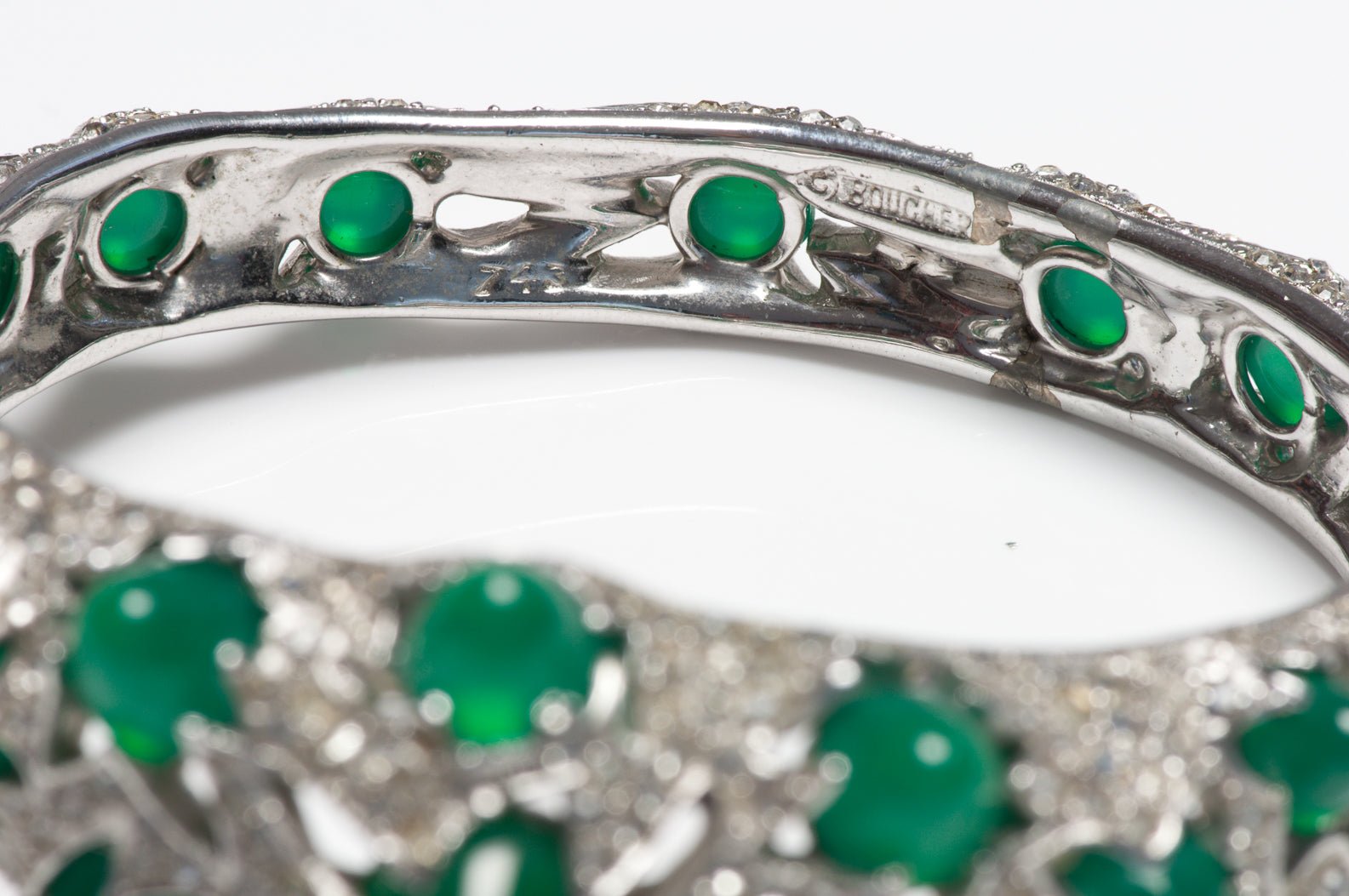 Marcel Boucher 1960’s Rhodium Plated Green Cabochon Glass Crystal Bracelet