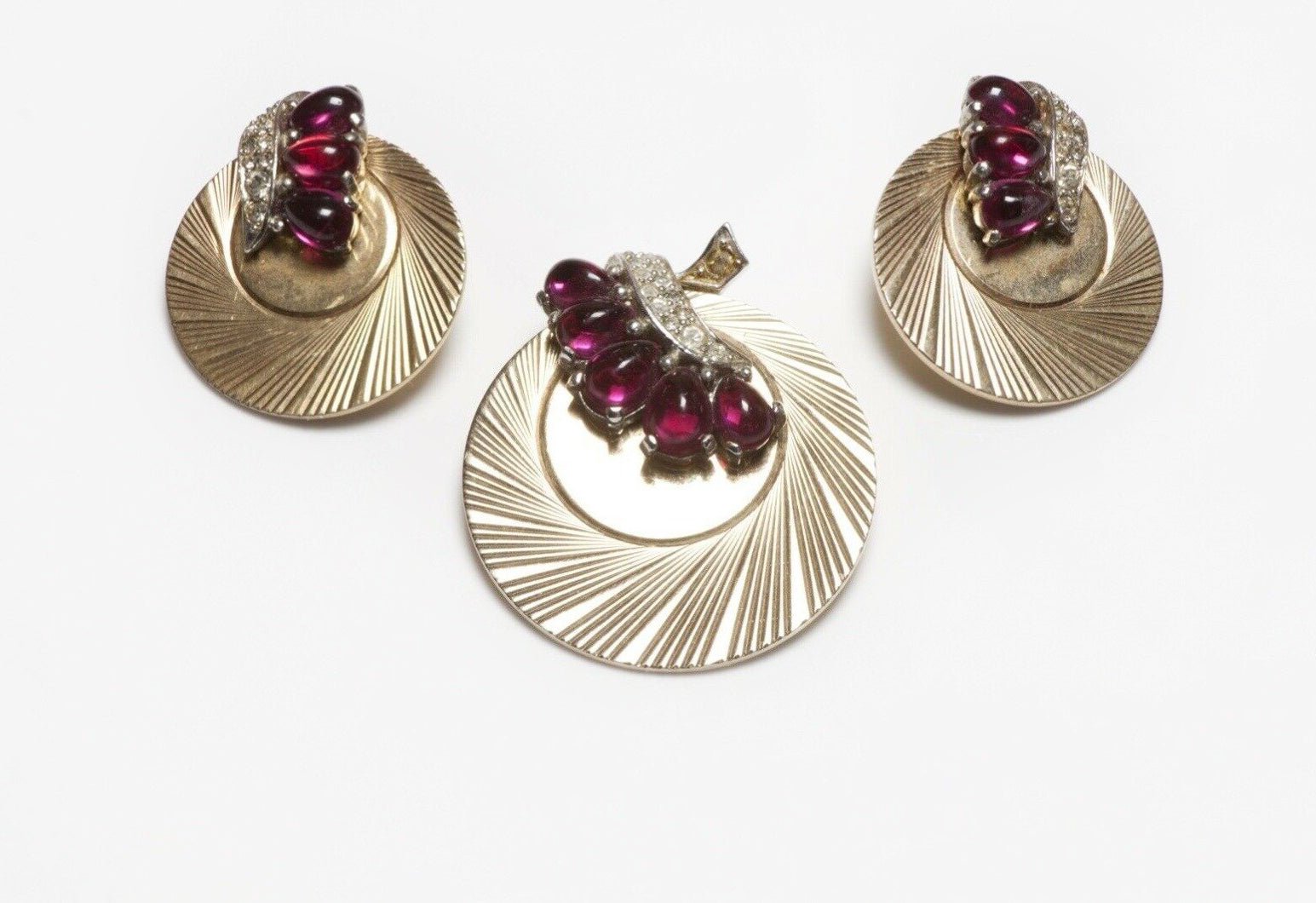 Marcel Boucher Red Cabochon Glass Crystal Brooch Earrings Set