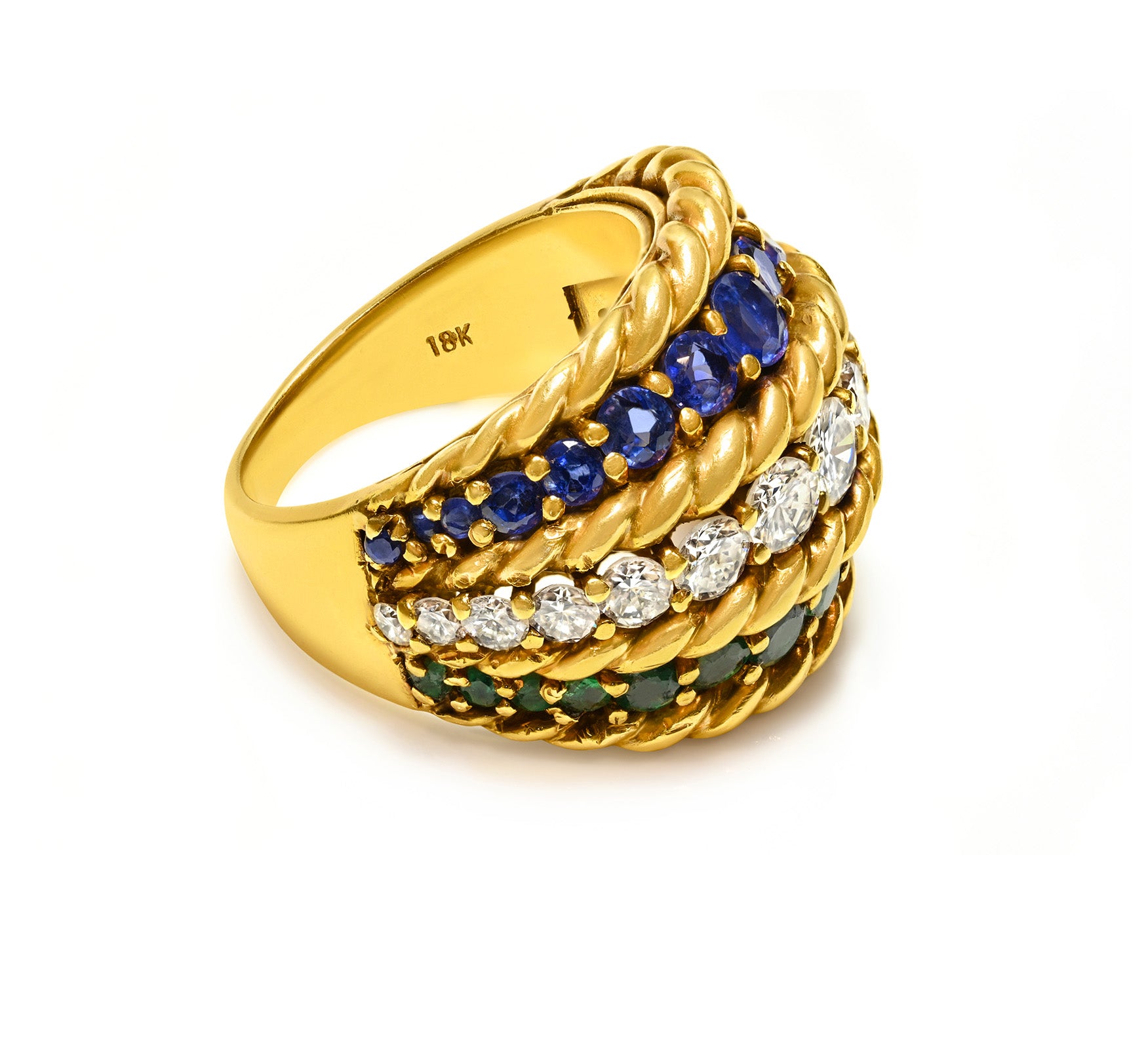 Marchak 18K Gold Diamond Emerald Sapphire Ring 