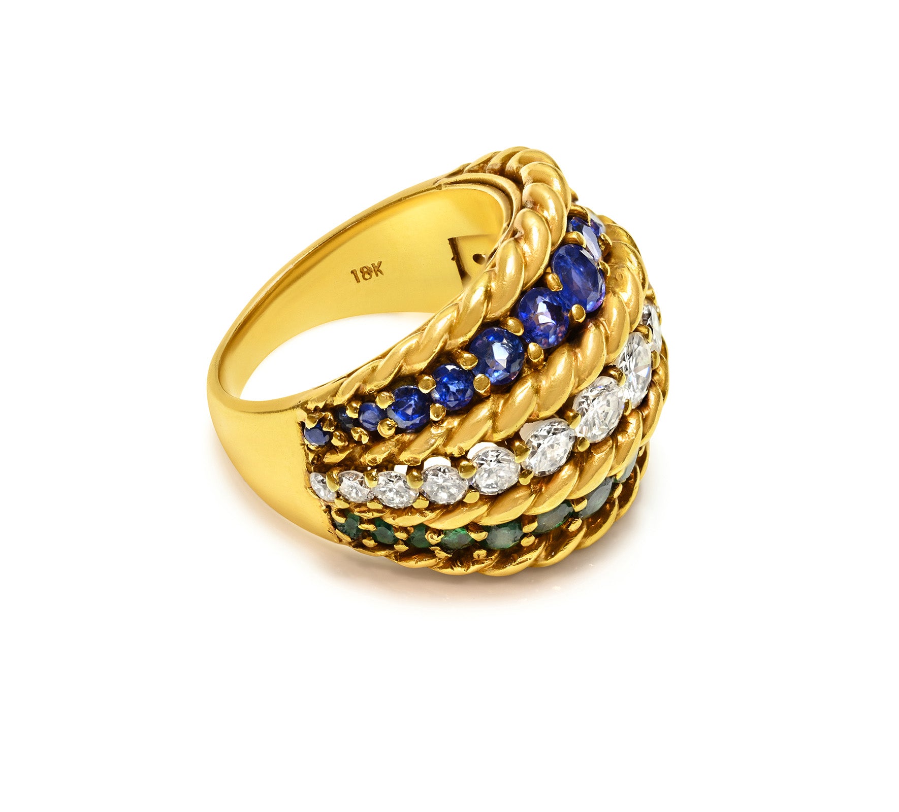 Marchak 18K Gold Diamond Emerald Sapphire Ring 