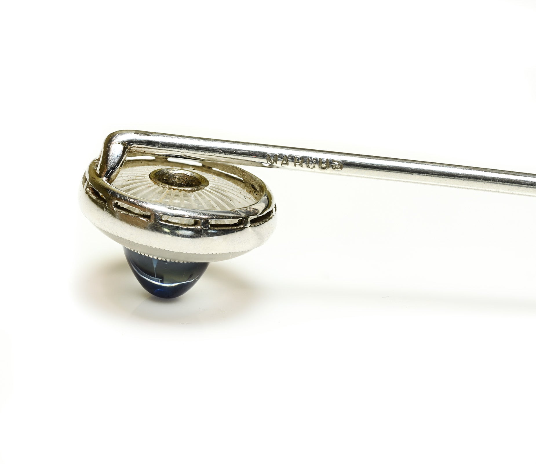 Marcus & Co. Sapphire and Rock Crystal Platinum Stick Pin