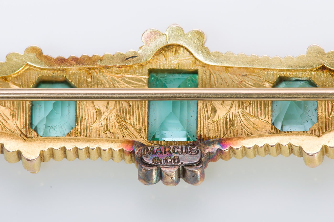 Marcus & Co. Antique Emerald Gold Brooch