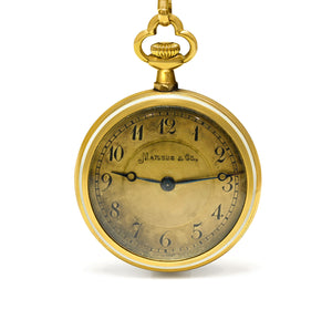 Marcus & Co. Edwardian Gold and Enamel Pendant Watch with Chain