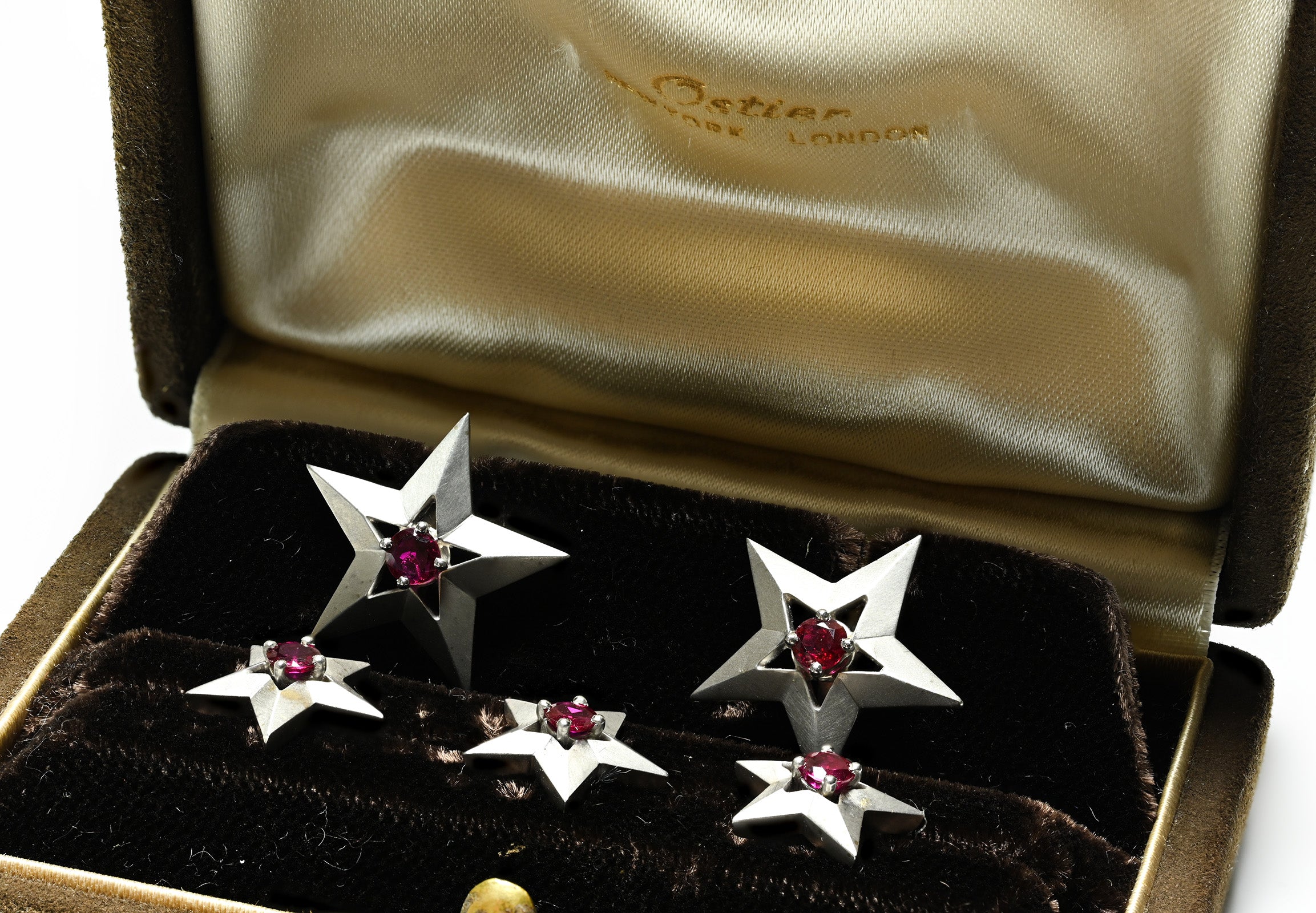 Marianne Ostier Gold Ruby Cufflink Stud Set