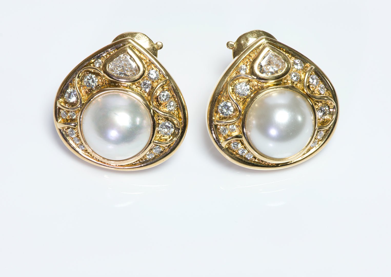 Marina B. France 18K Gold Pearl & Diamond Earrings