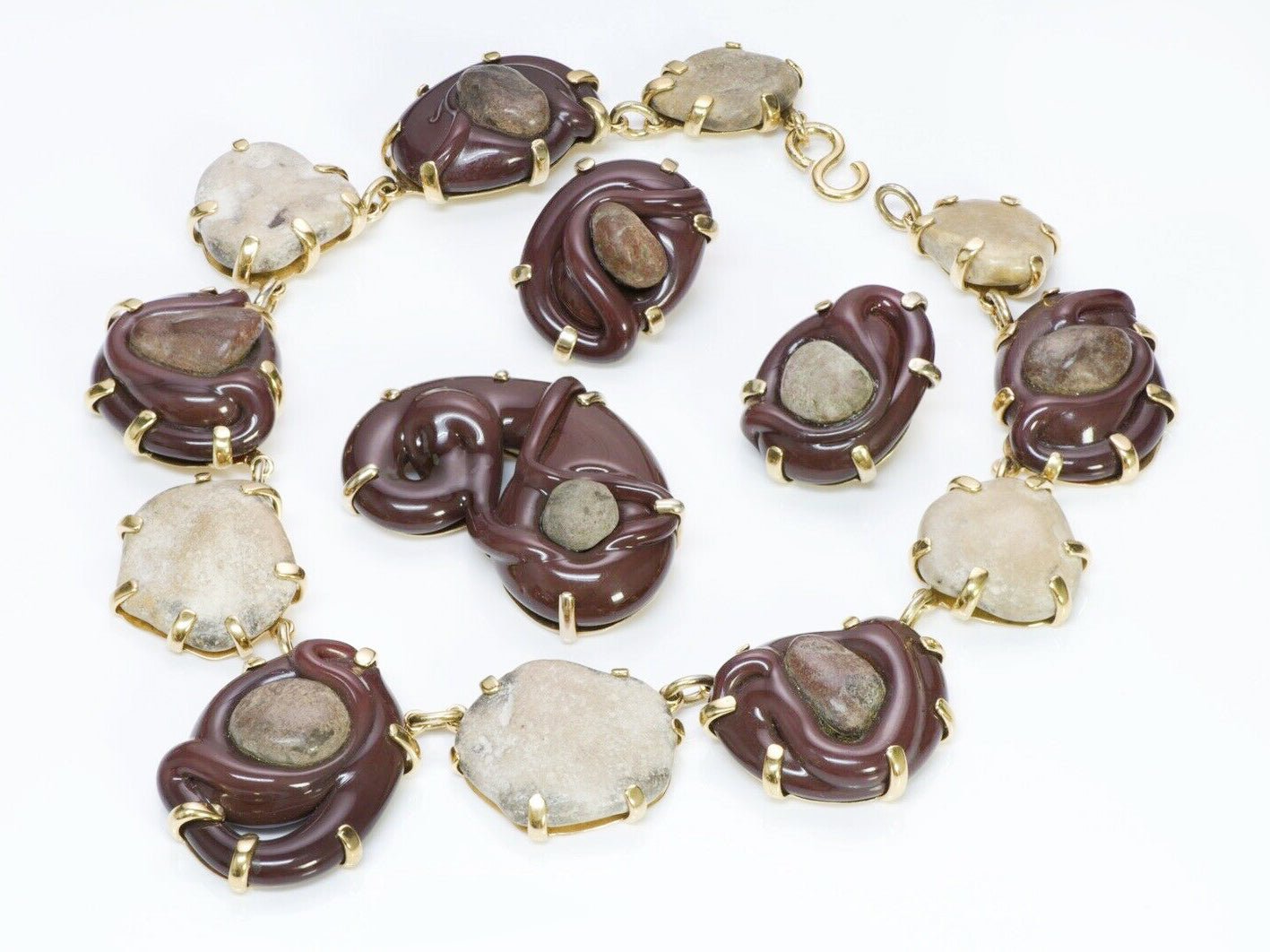 Mariquita Masterson River Stone Necklace Earrings Brooch