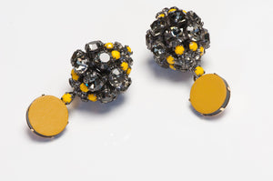 Marni Yellow Leather Gray Crystal Drop Ball Earrings