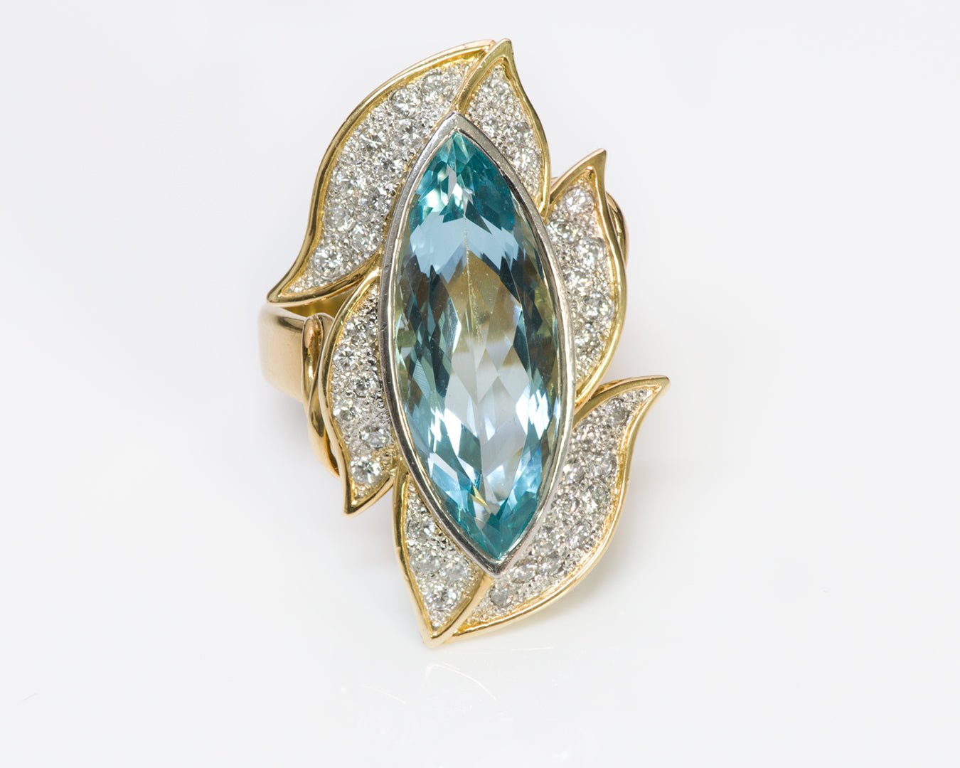 Marquise Aquamarine 18K Gold Diamond Ring