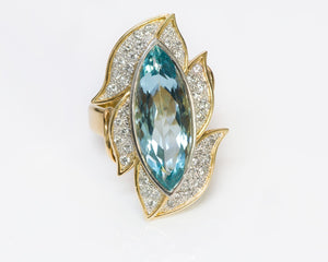 Marquise Cut Aquamarine Diamond Ring in 18K Gold