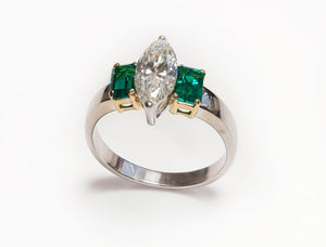 Marquise Diamond Emerald Ring