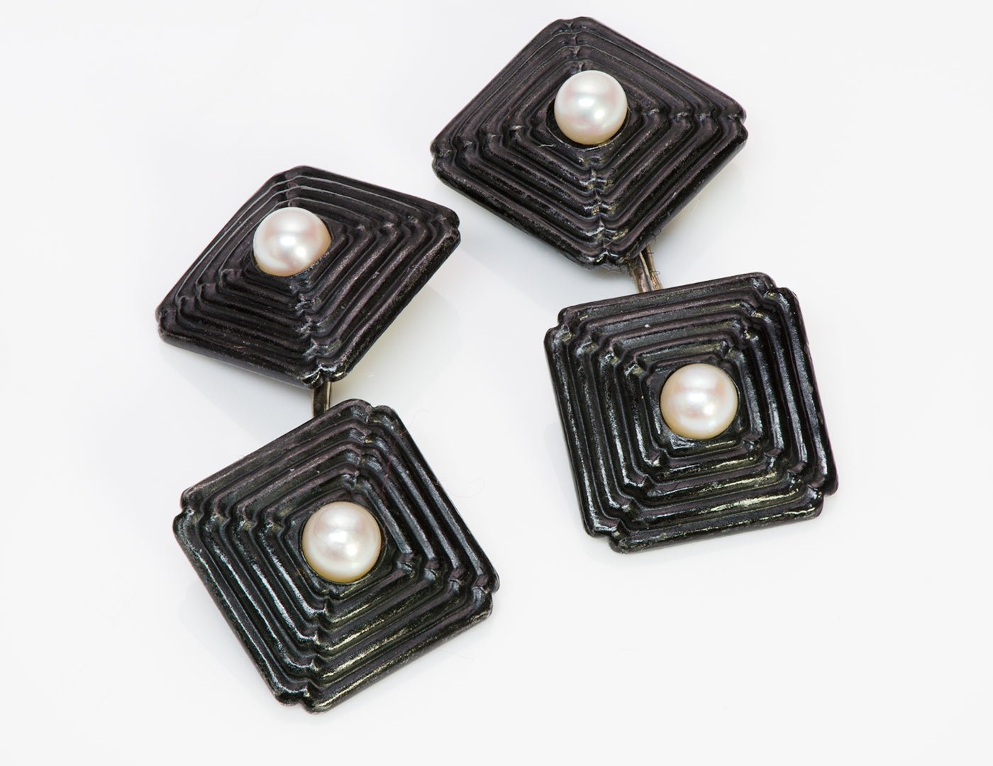 Marsh & Co. Art Deco Steel Gold Pearl Cufflinks