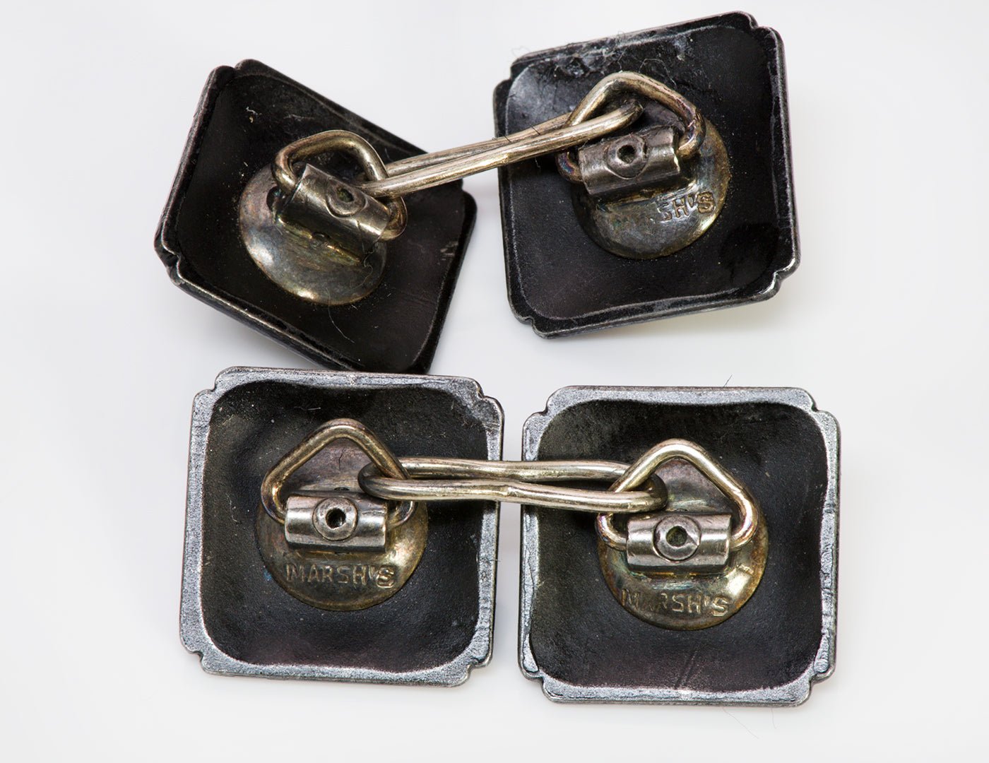 Marsh & Co. Art Deco Steel Gold Pearl Cufflinks