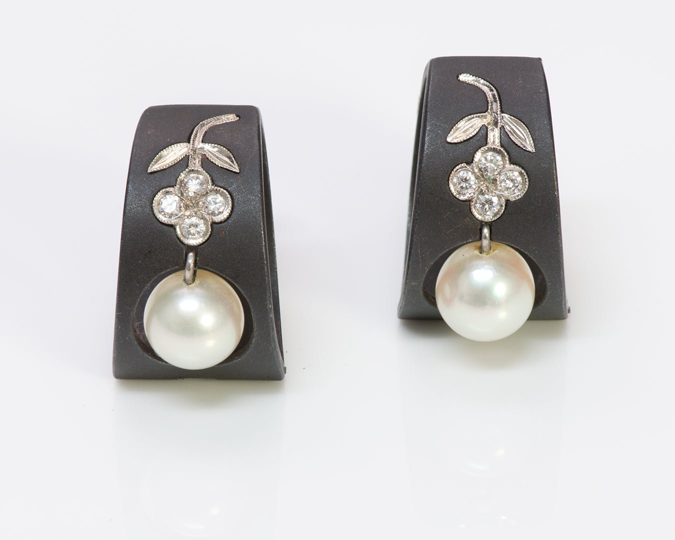 Marsh & Co. Steel Diamond Pearl Gold Earrings