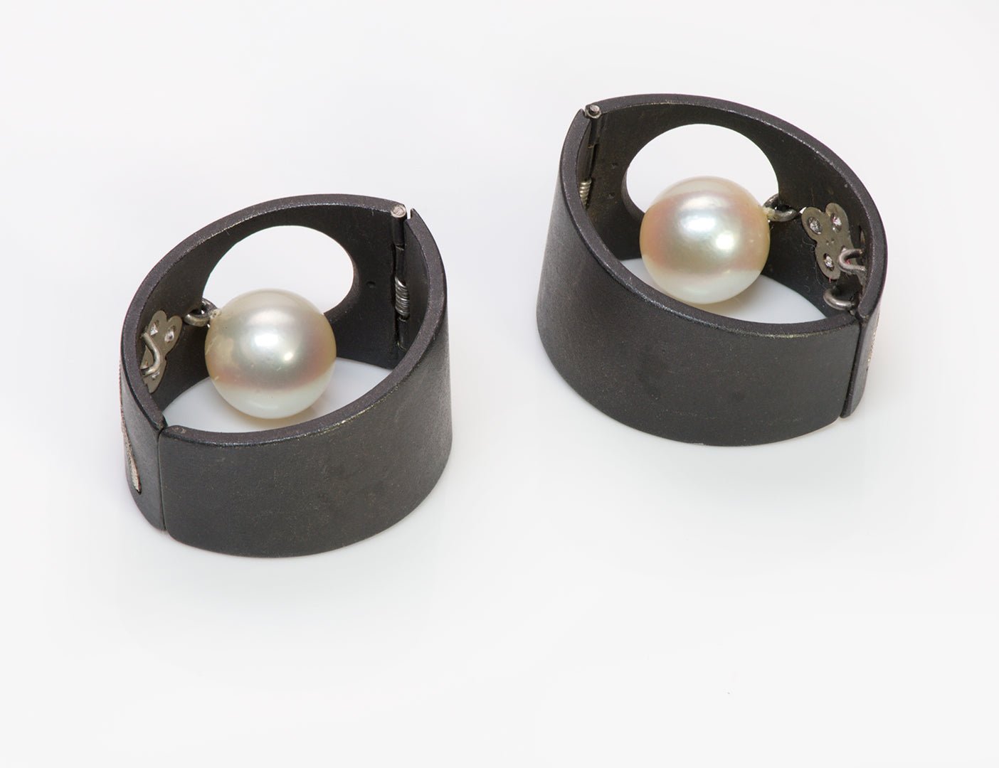 Marsh & Co. Steel Diamond Pearl Gold Earrings