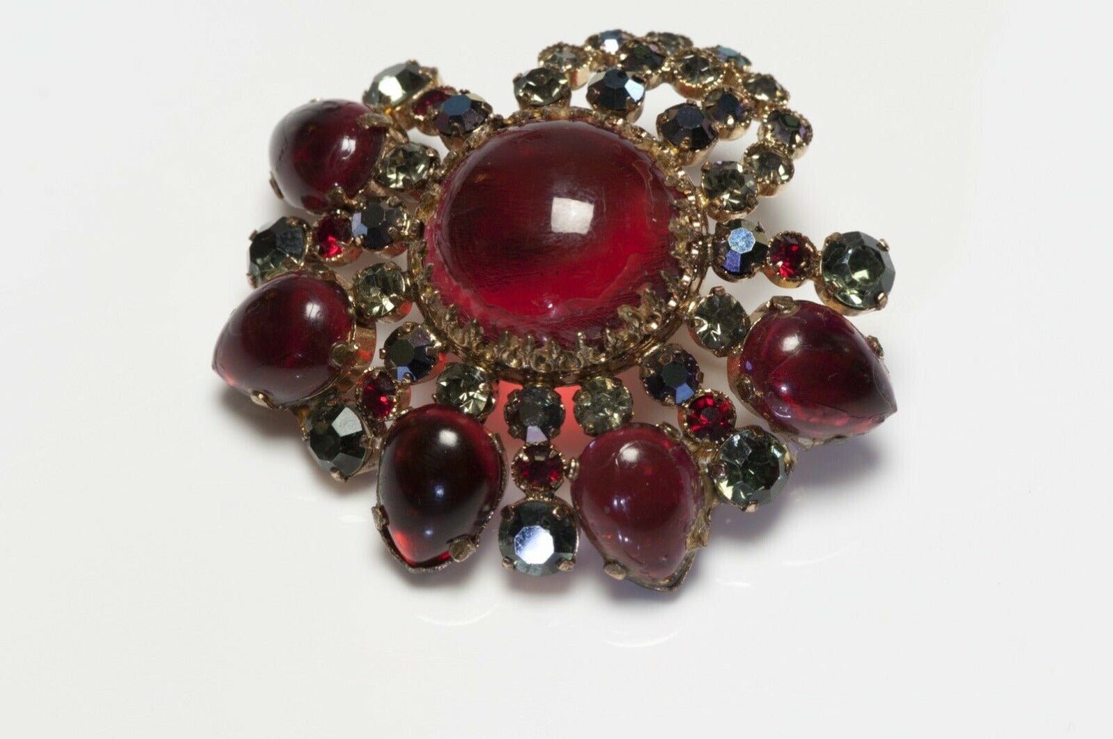 Maryse Blanchard Paris 1950’s Red Cabochon Glass Crystal Brooch