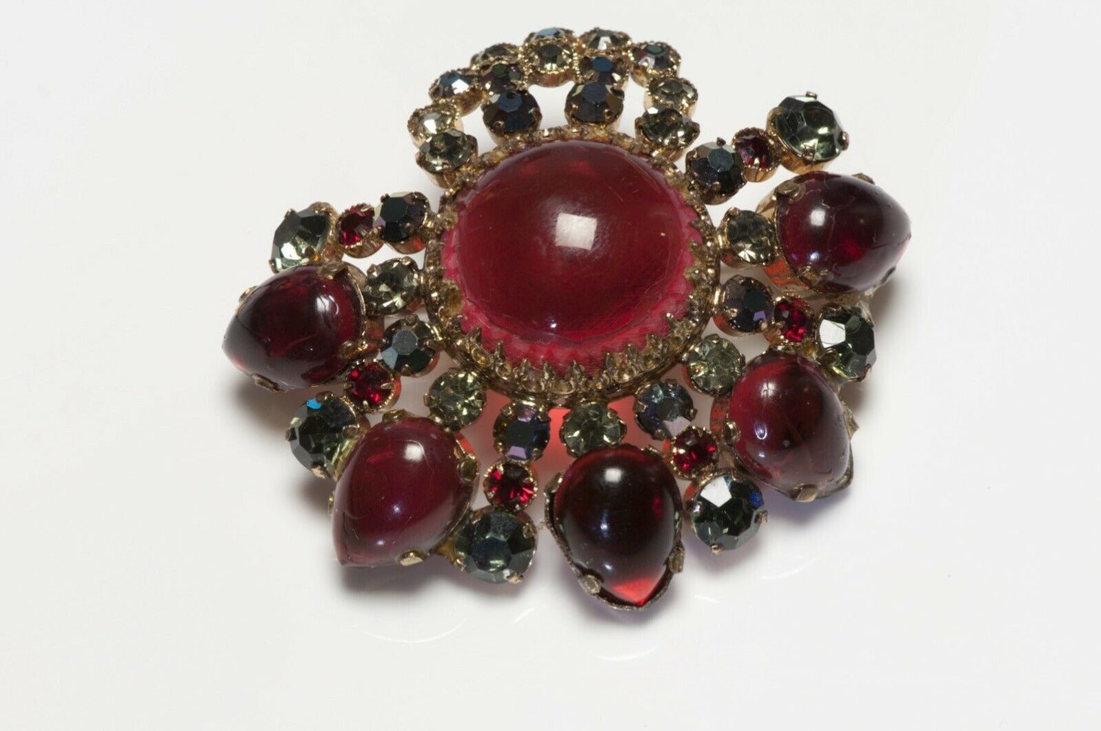 Maryse Blanchard Paris 1950’s Red Cabochon Glass Crystal Brooch