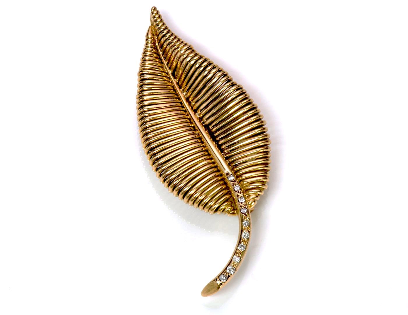 Mauboussin 18K Gold Diamond Leaf Brooch