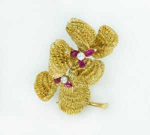 Mauboussin Paris 18K Gold Diamond Ruby Brooch