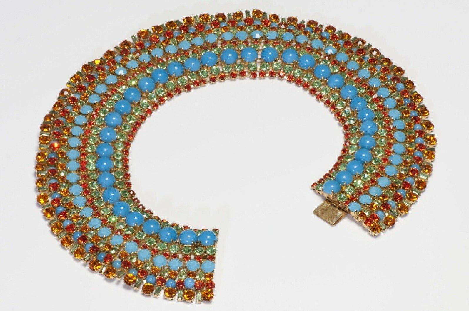 Max Muller Kaufbeuren 1960’s Blue Orange Crystal Collar Necklace Earrings Set