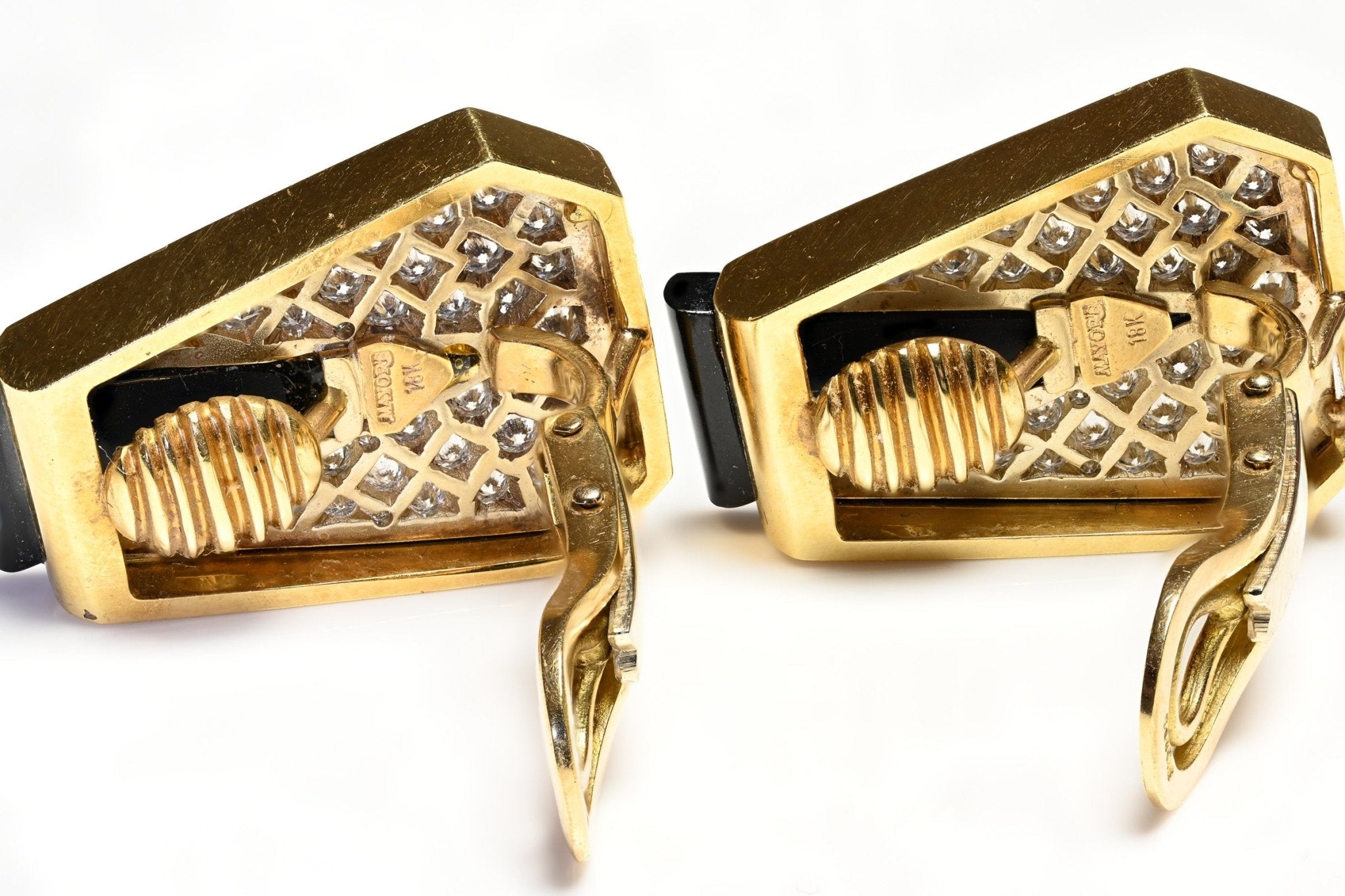 Mayors 18K Yellow Gold Diamond Onyx Earrings