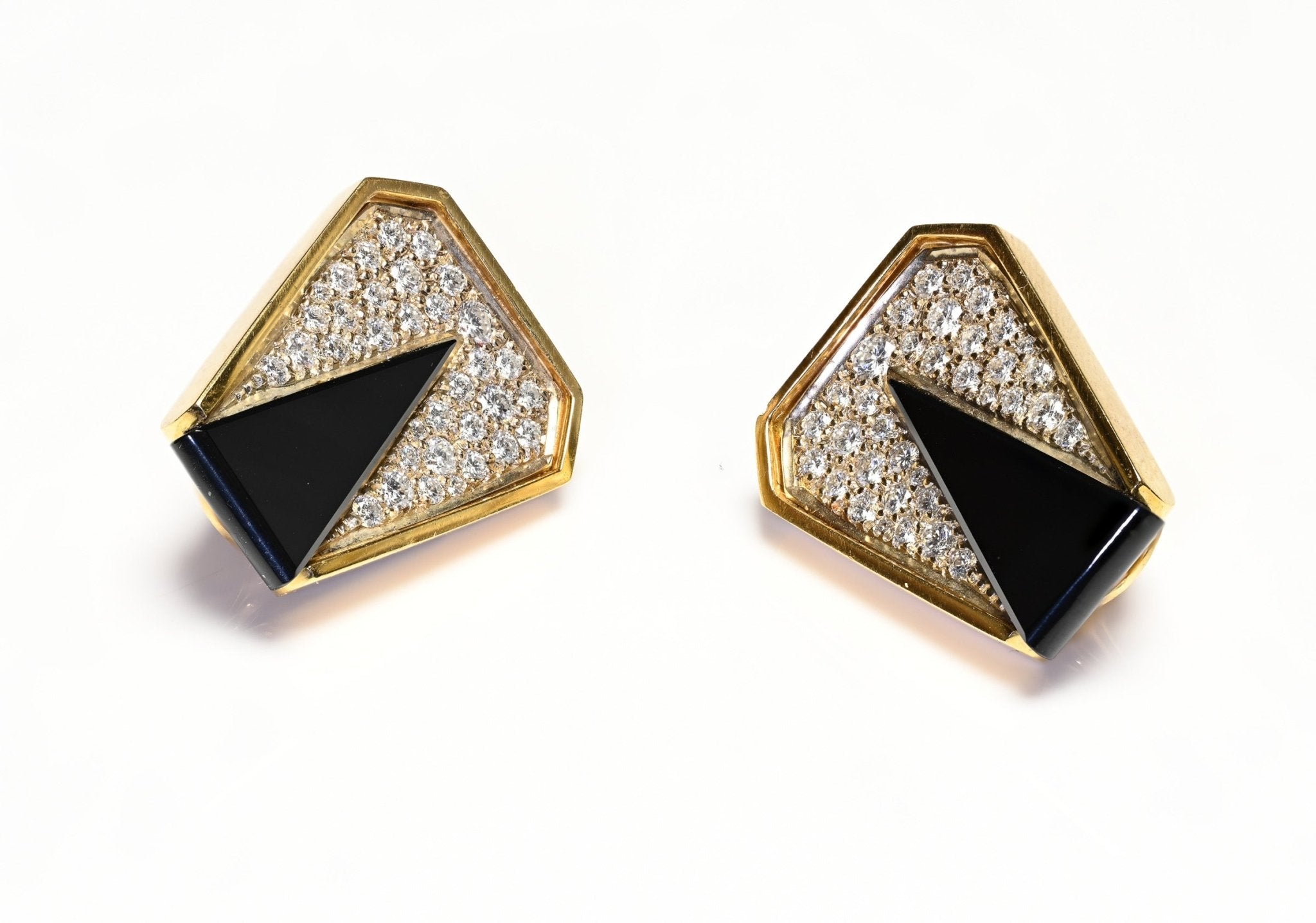 Mayors 18K Yellow Gold Diamond Onyx Earrings
