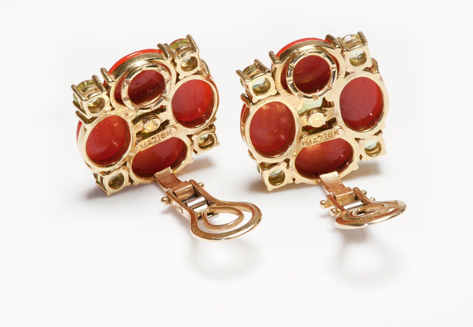 Maz 18K Gold Coral & Peridot Earrings