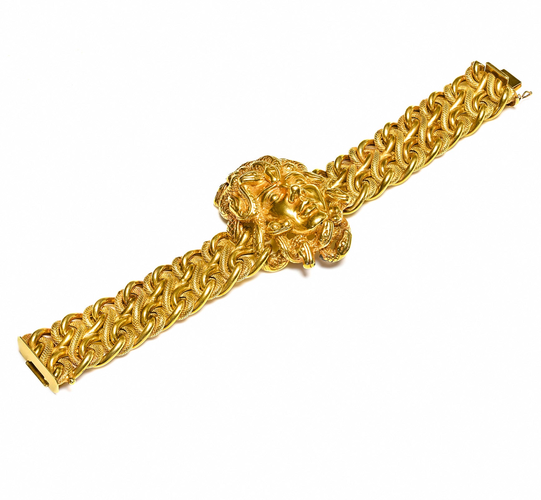  Unusual 14K Yellow Gold Medusa Bracelet