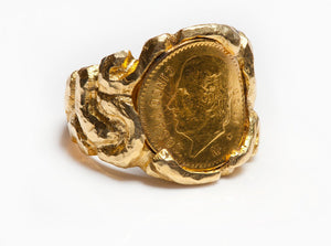 Vintage Men’s Sculpted 18K Gold Ring with 22K Coin