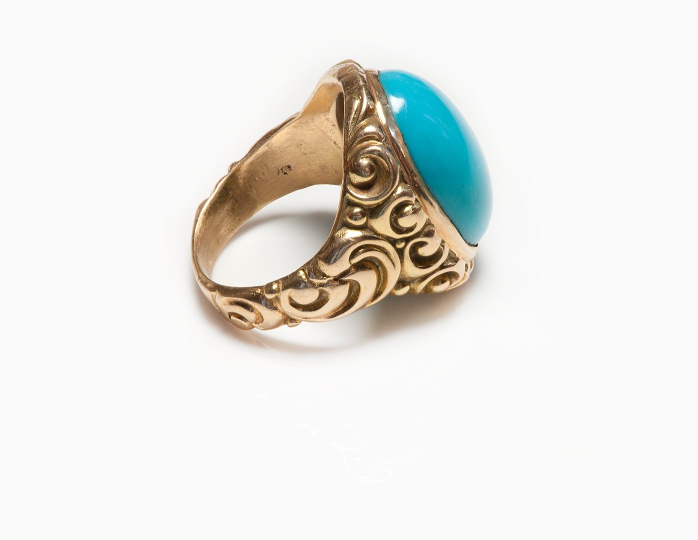 Men's Antique Carved Yellow Gold Turquoise Ring