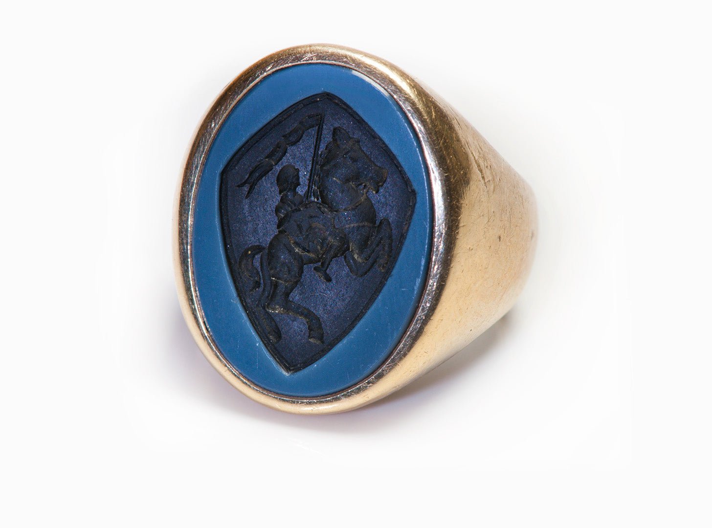 Men's Gold Banded Agate Intaglio Ring