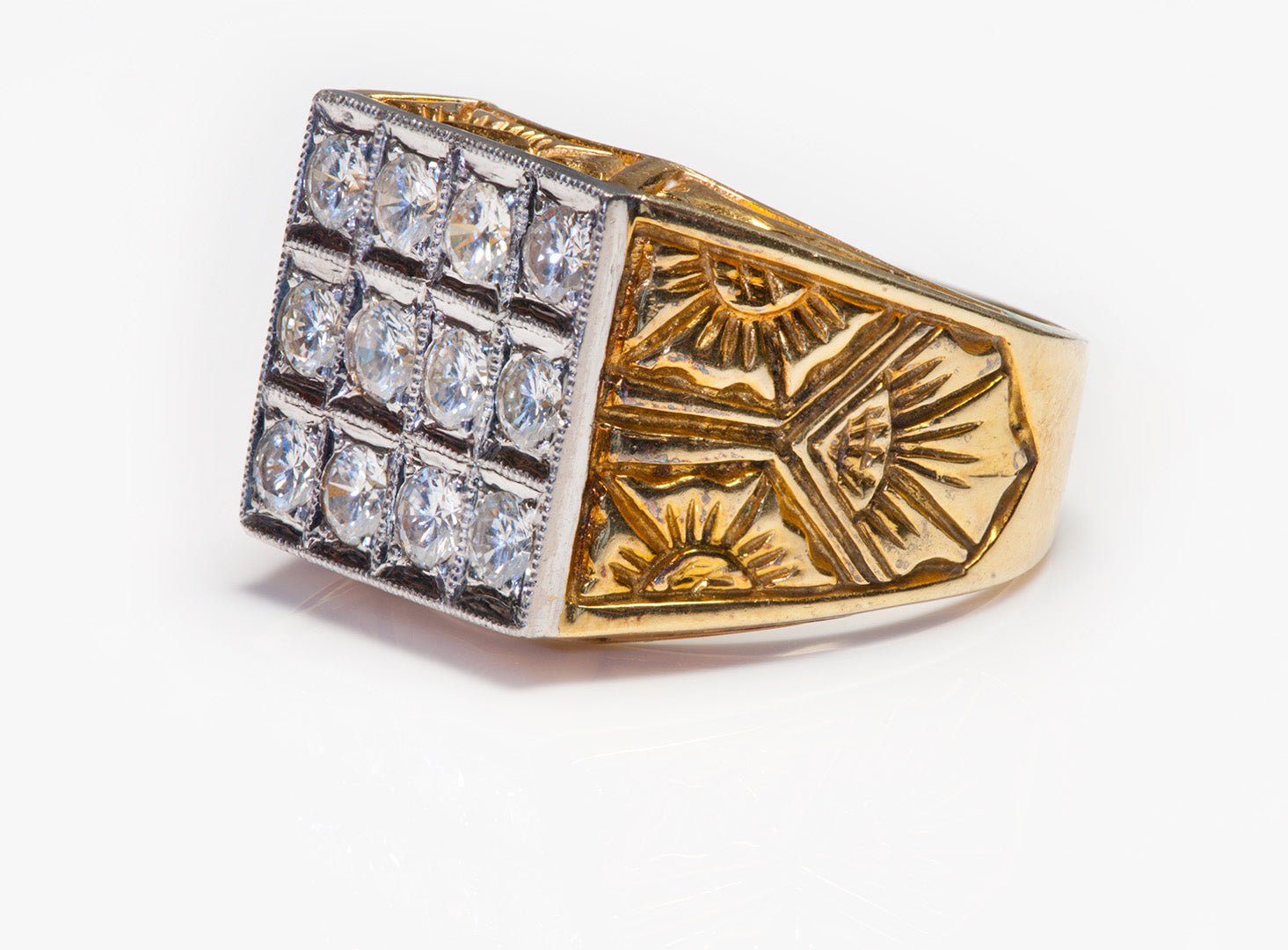 Men's Vintage 18K Gold Platinum Diamond Ring