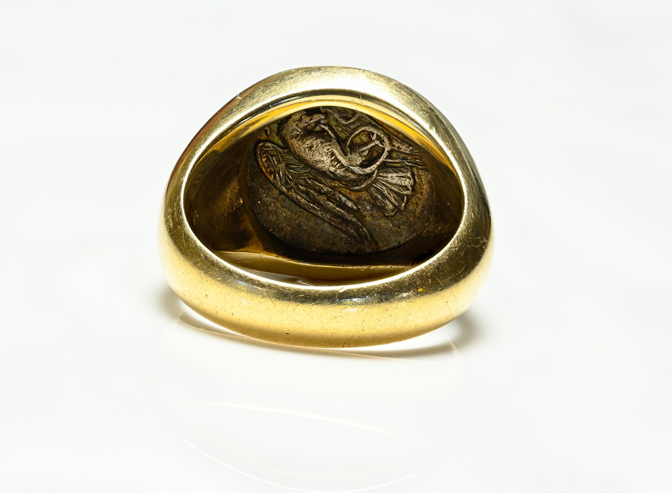Ancient Silver Coin Mounted bird Gold Men's Ring  