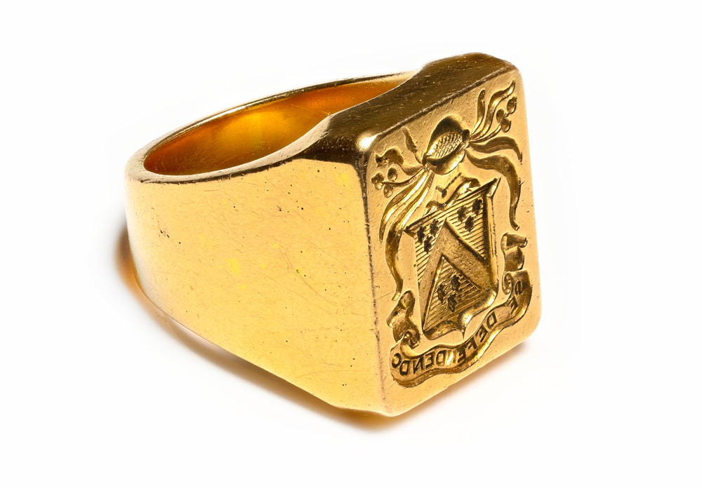 Substantial Vintage 14K Yellow Gold Crest Men's Ring