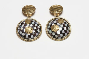 Mercedes Robirosa Long Black White Mother of Pearl Dice Earrings