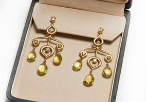 Michele Mitchell 18K Gold Briolette Cut Citrine Diamond Chandelier Earrings