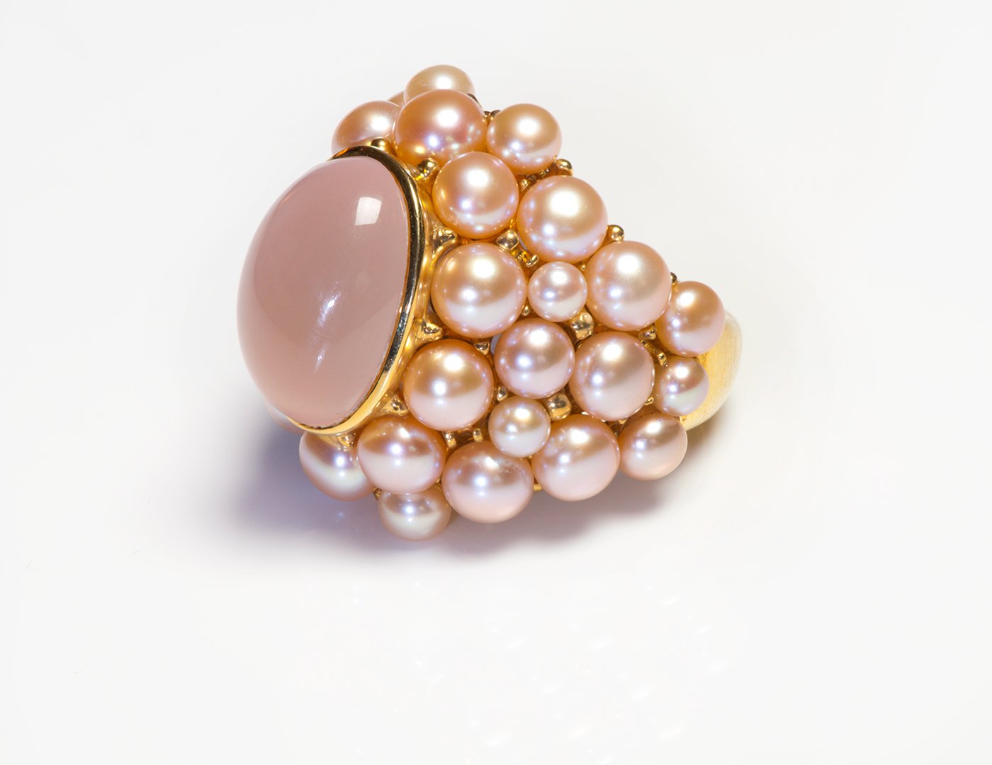 Mimi Milano Rose Quartz Pink Pearl 18K Gold Cocktail Ring