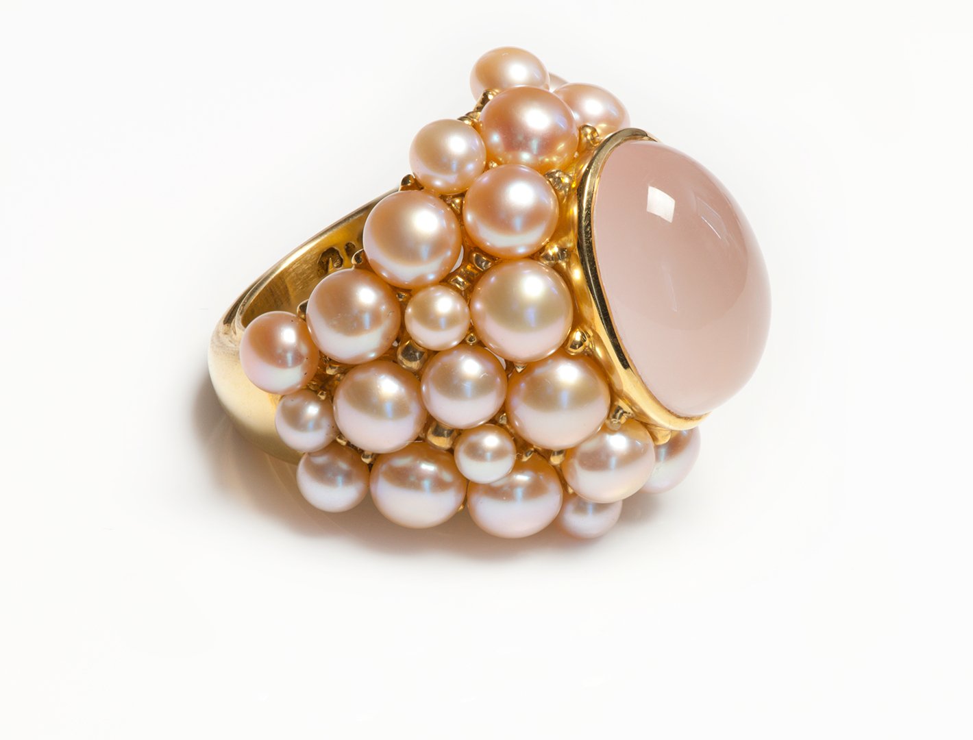 Mimi Milano Rose Quartz Pink Pearl 18K Gold Cocktail Ring