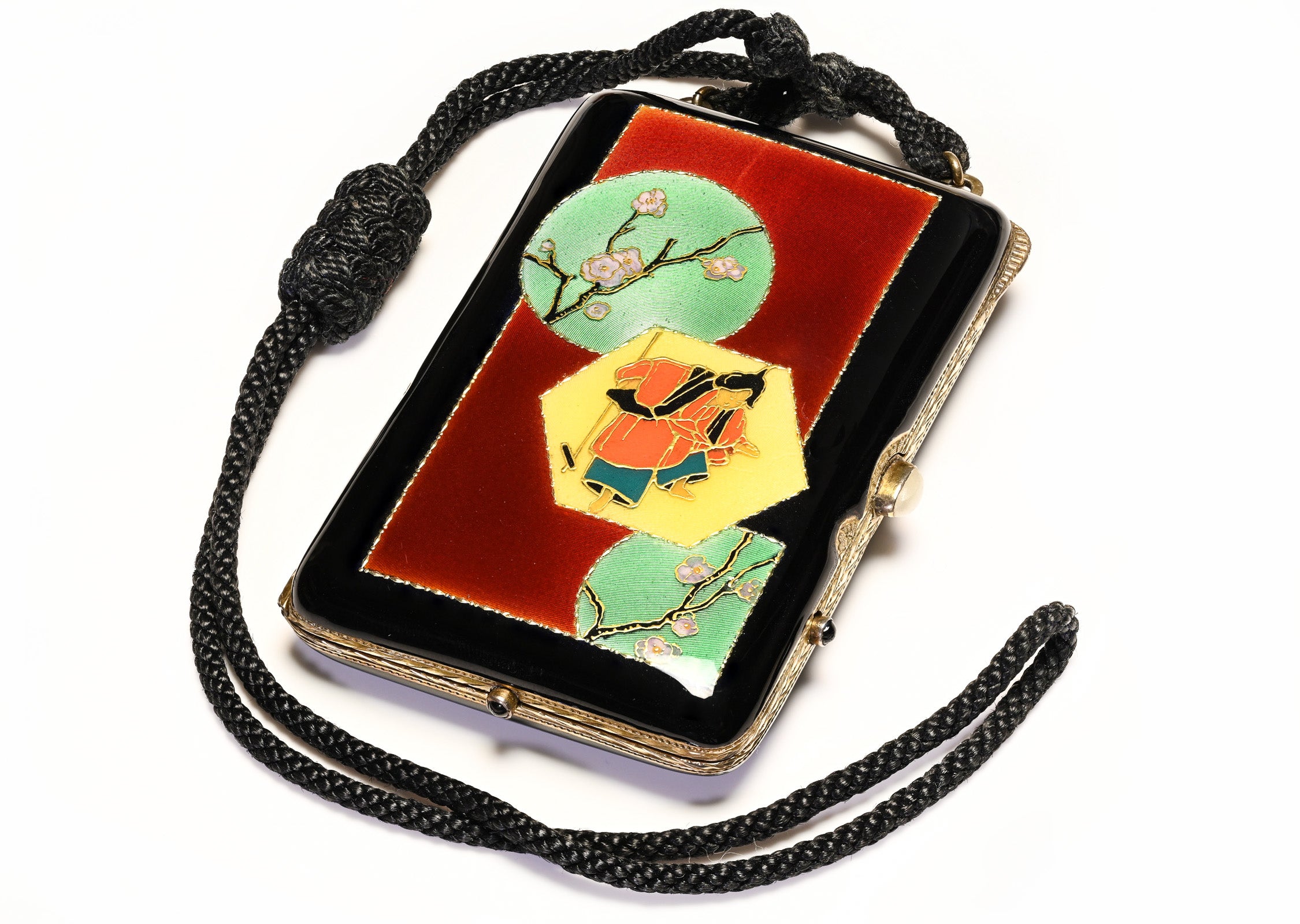 Art Deco Silver Enamel Japanese Motif Minaudiere