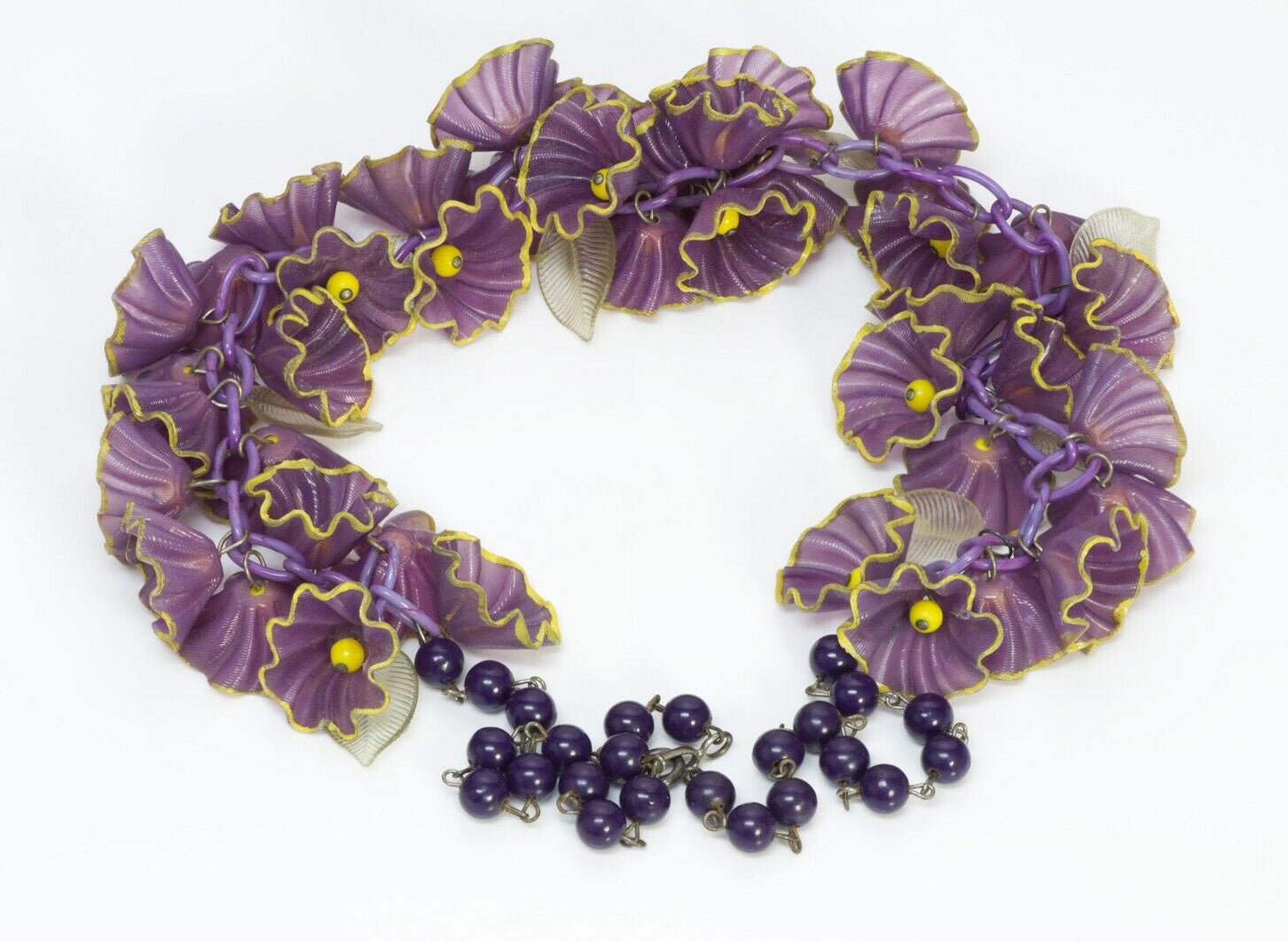 Miriam Haskell 1930’s Purple Celluloid Flower Leaf Necklace