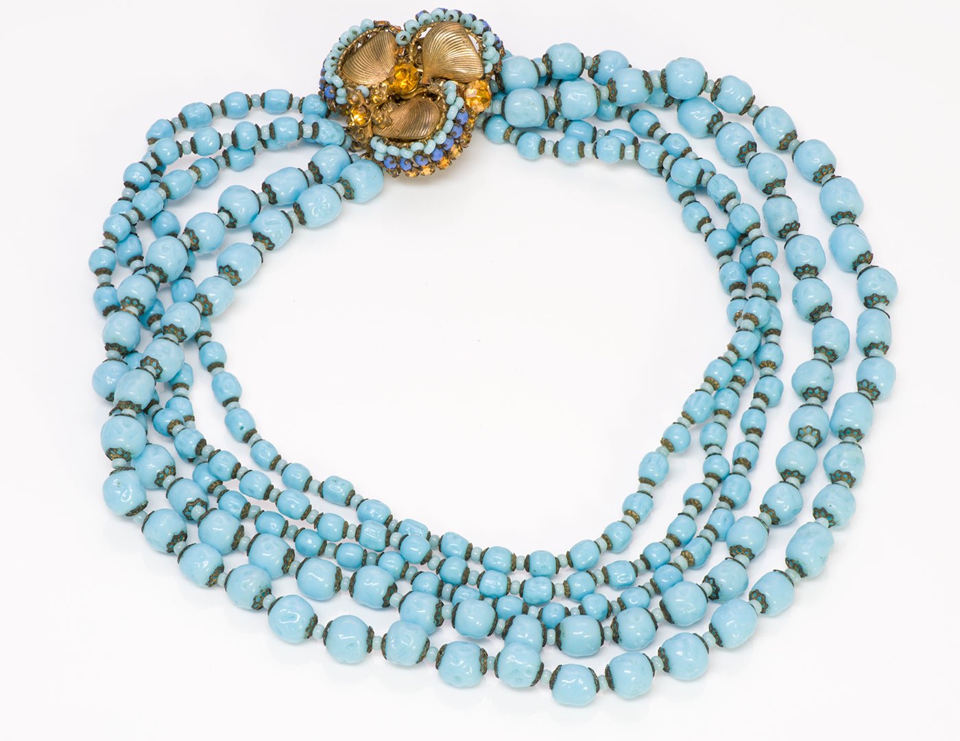 Miriam Haskell 1950’s Blue Gripoix Glass Beads Necklace Earrings