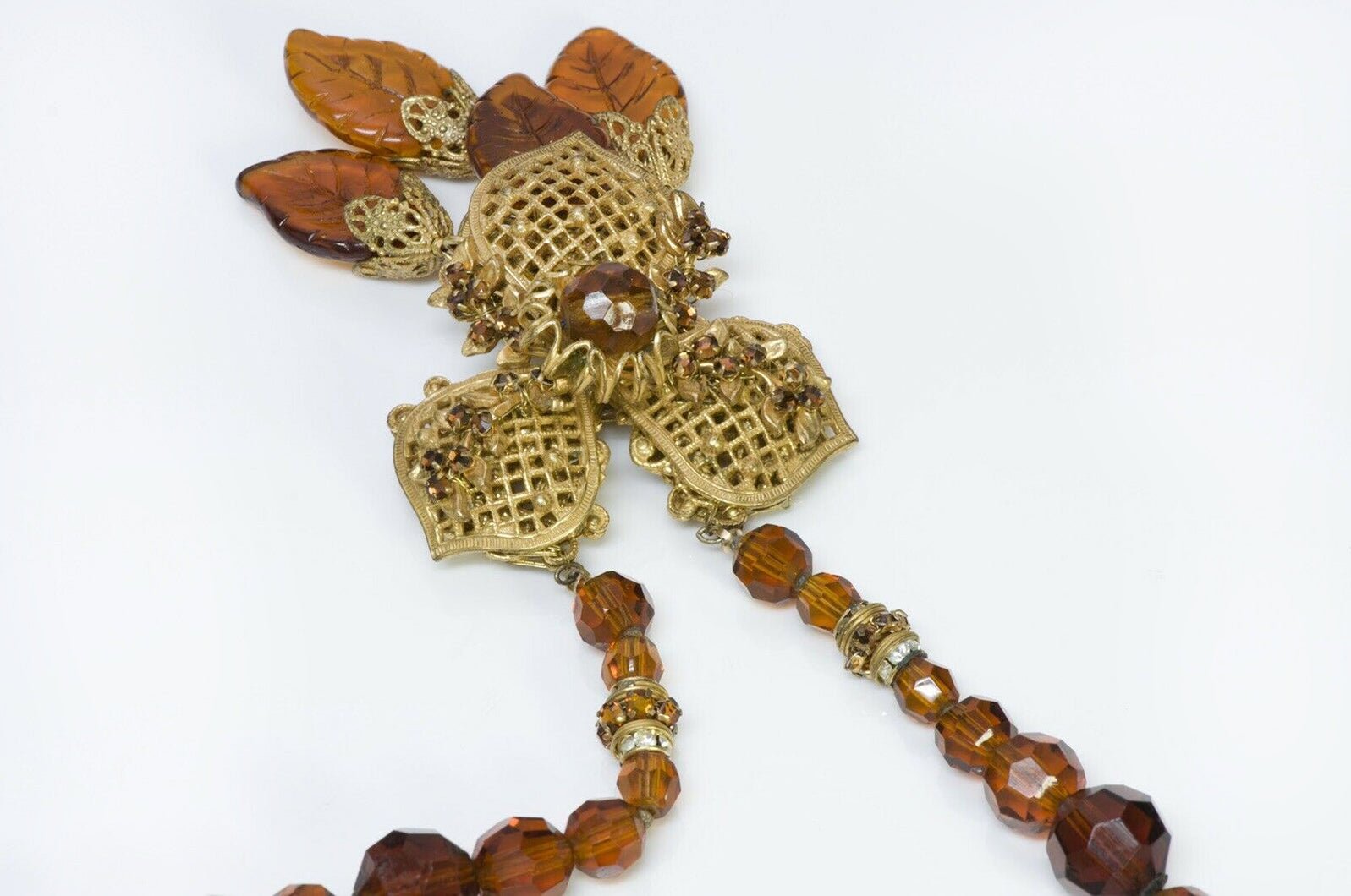 Miriam Haskell 1950’s Brown Glass Leaf Flower Necklace