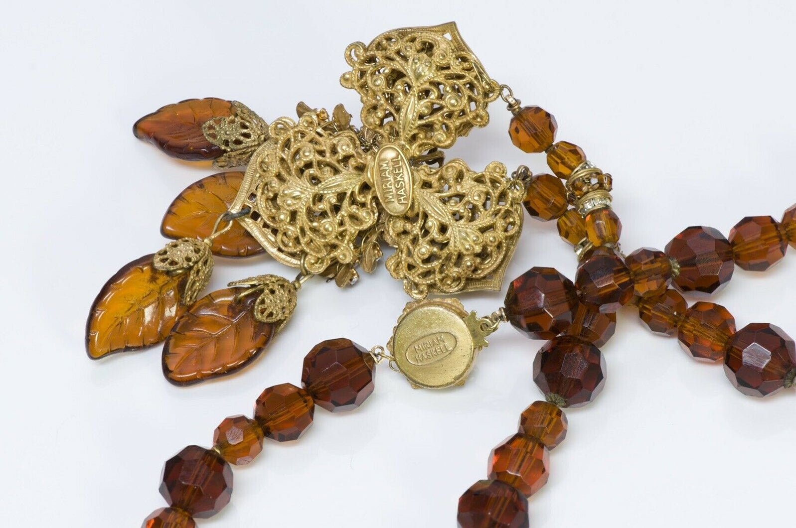 Miriam Haskell 1950’s Brown Glass Leaf Flower Necklace