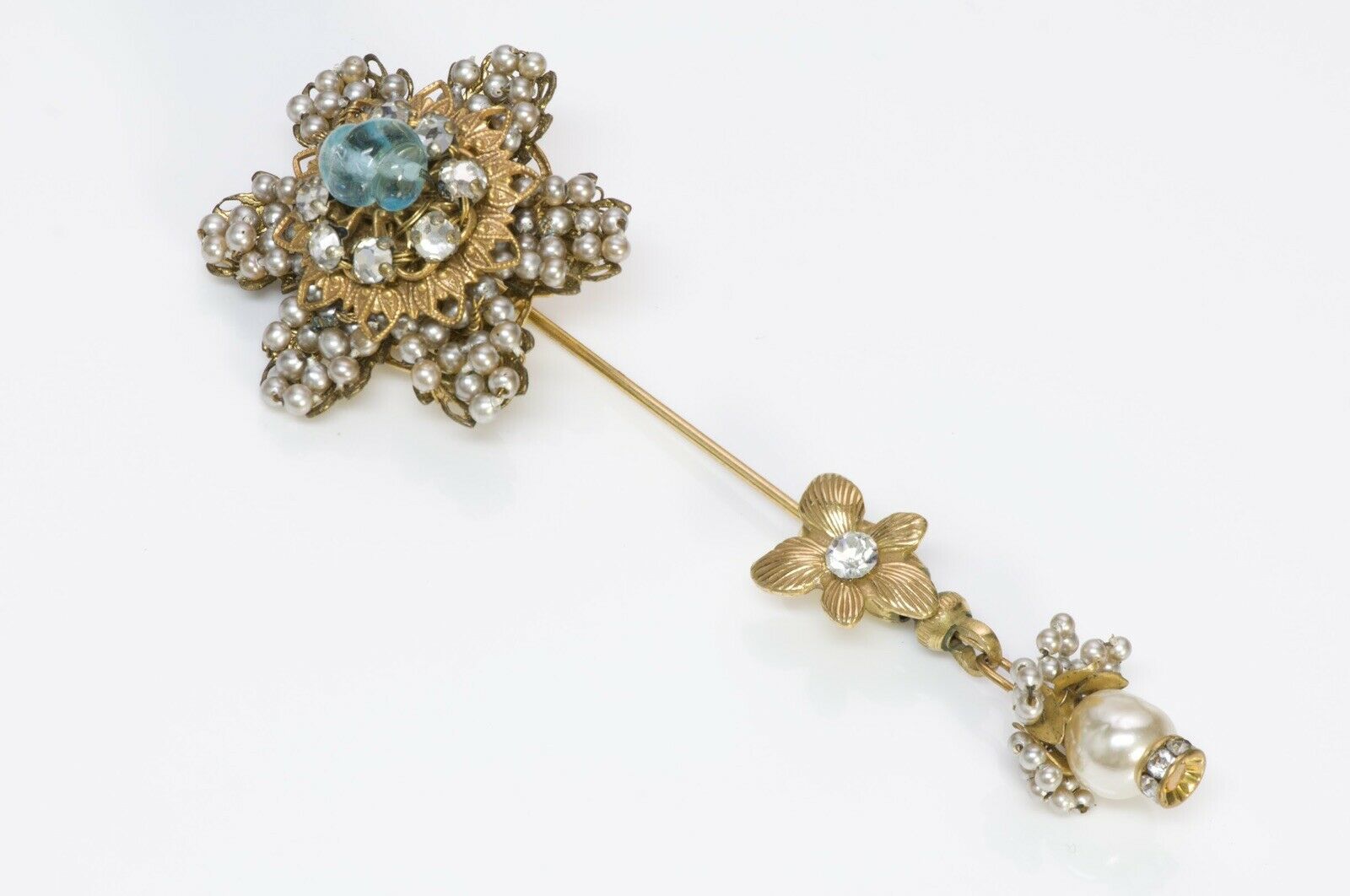 Miriam Haskell 1950’s Flower Pearl Glass Bead Stickpin Brooch
