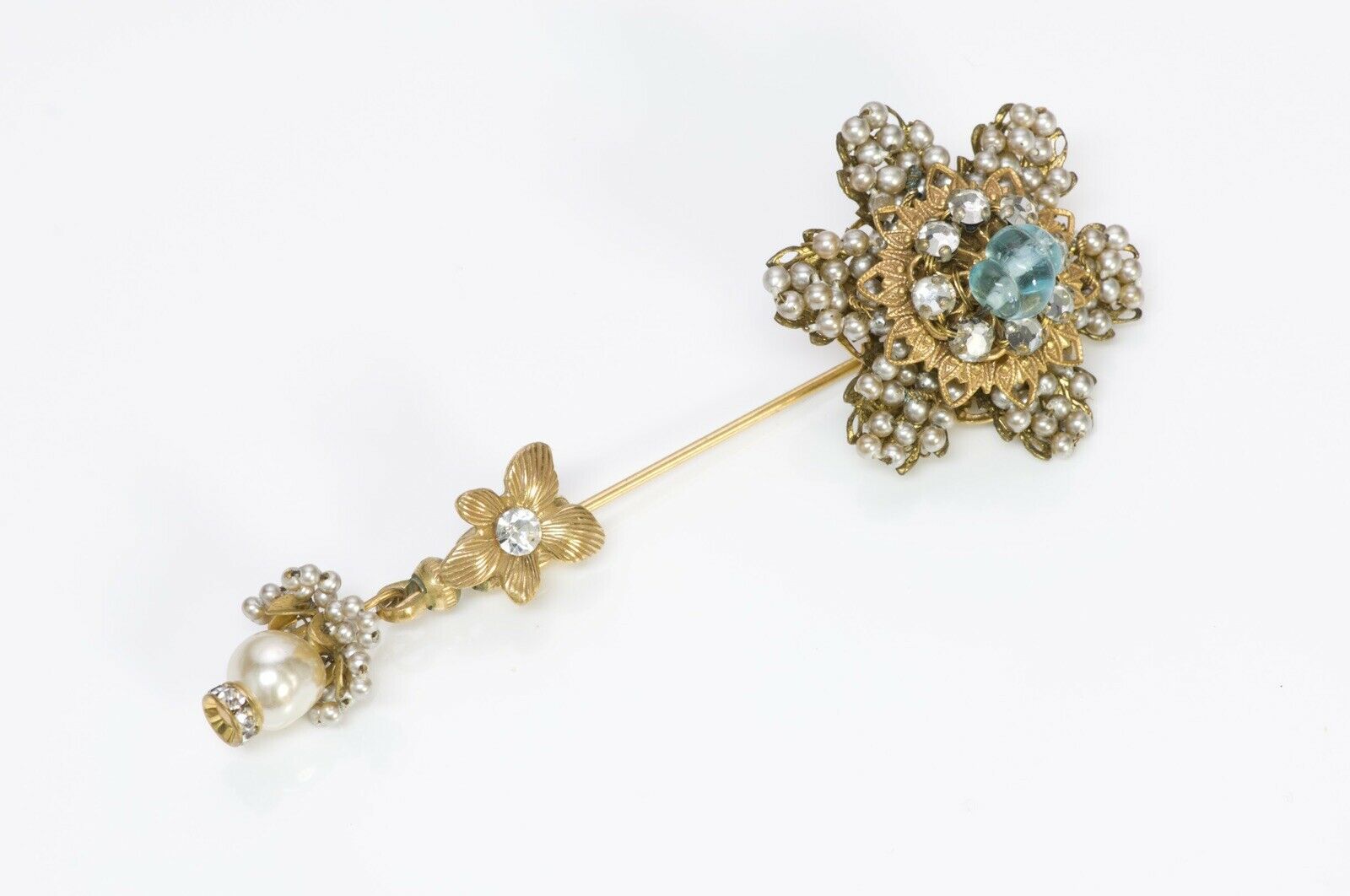 Miriam Haskell 1950’s Flower Pearl Glass Bead Stickpin Brooch