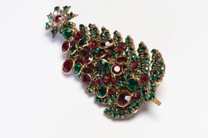 Miriam Haskell 1950’s Green Red Crystal Christmas Tree Brooch